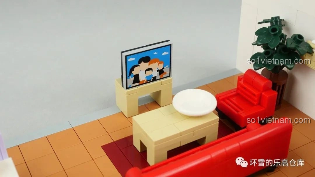 Chi tiết TV trong bộ đồ chơi lắp ghép Gia Hữu Nhi Nữ SEMBO, màn hình hiển thị hình ảnh gia đình, tăng tính chân thực và gợi cảm xúc.