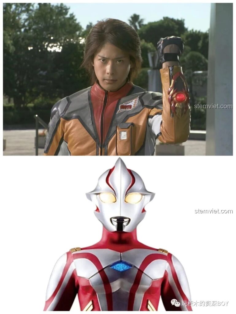 Hình ảnh Ultraman Mebius bản gốc và diễn viên, so sánh với mô hình lắp ráp SEMBO 108518.