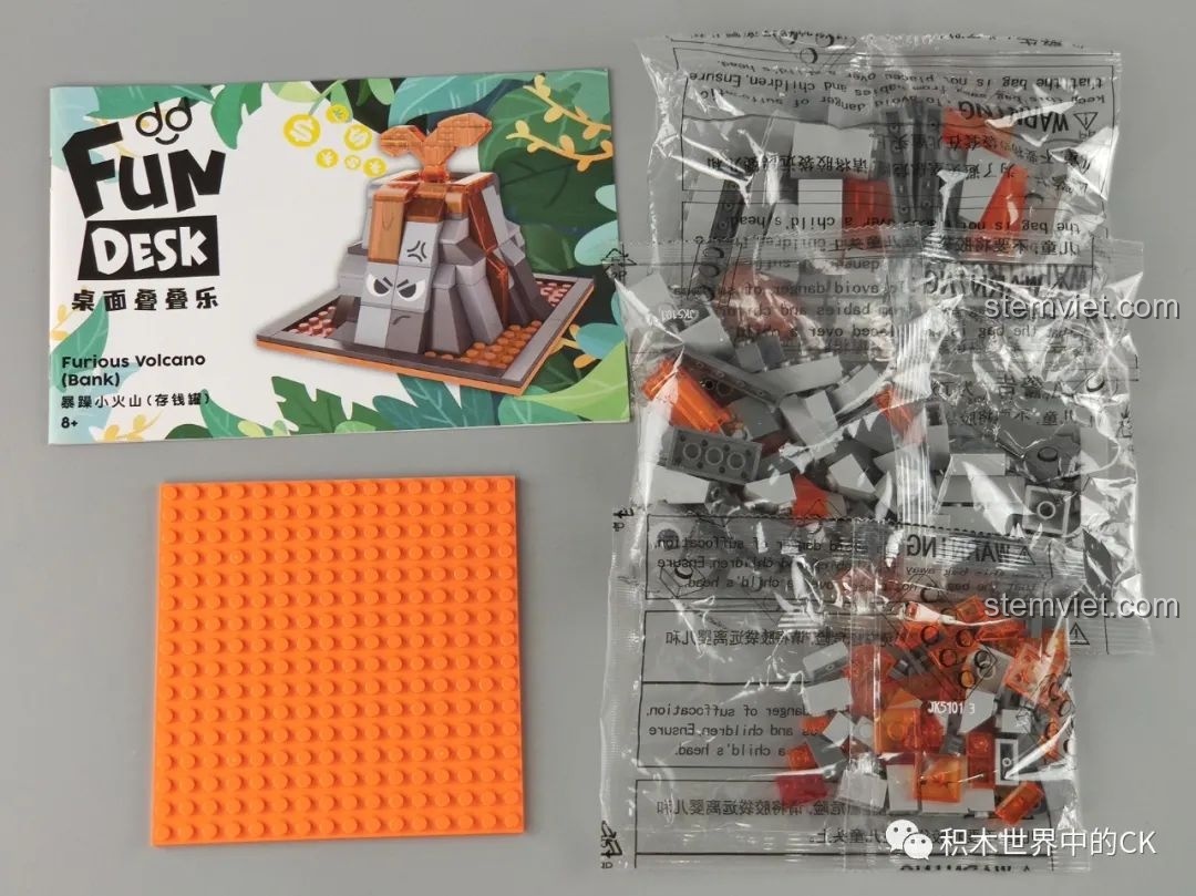 Unboxing bộ lắp ráp núi lửa nóng tính JAKI Fun Desk, các mảnh ghép và hướng dẫn