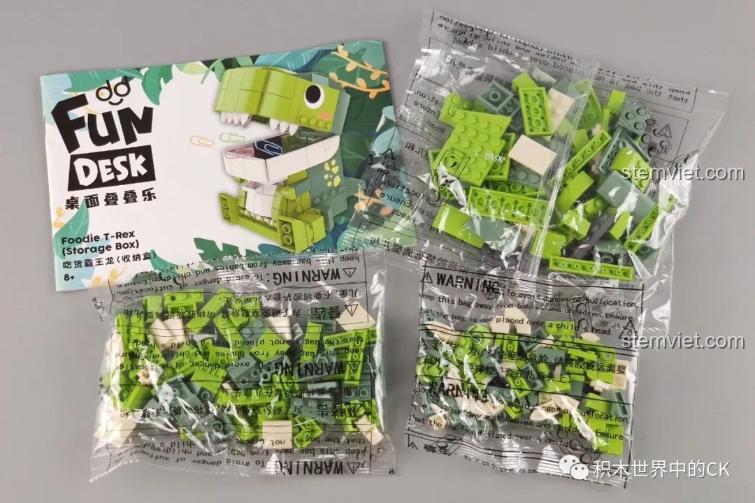 Unboxing bộ lắp ráp khủng long bạo chúa tham ăn JAKI Fun Desk, các mảnh ghép