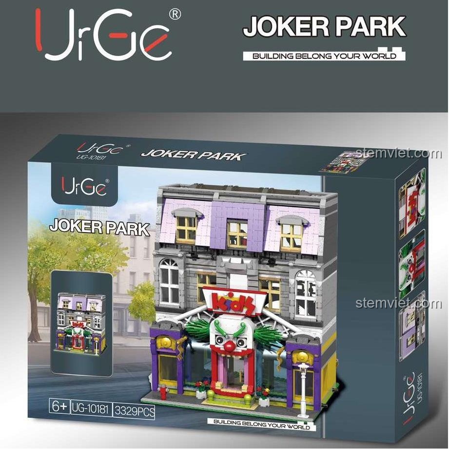 Hộp bộ lắp ghép Công Viên Joker UrGe UG-10181, đồ chơi xây dựng Công Viên Chú Hề 3329 mảnh, đồ chơi lắp ghép kiến trúc độc đáo cho bé trai 6 tuổi, giá tiết kiệm