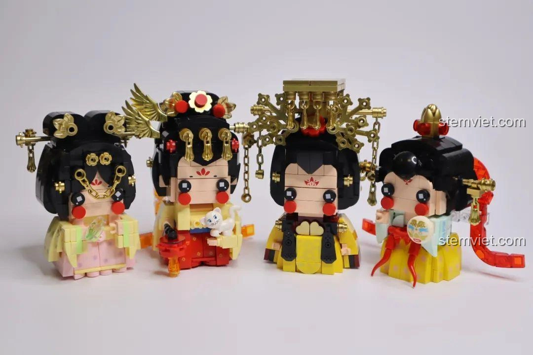 Mô hình Văn Thành Công Chúa và Thái Bình Công Chúa của bộ Wekki 516030 đứng cạnh nhau, đồ chơi lắp ghép Dương Quý Phi cho trẻ 6 tuổi.