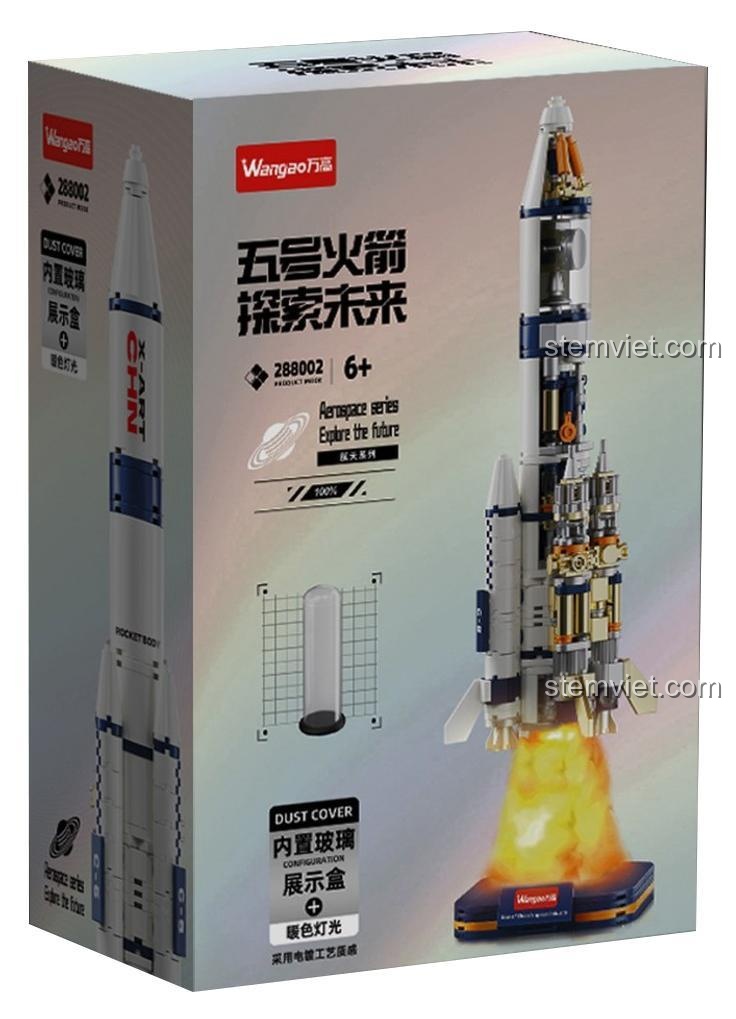 Hộp sản phẩm đồ chơi mô hình Wangao 288002 Tên lửa Long March 5, món quà ý nghĩa cho bé trai 6 tuổi.