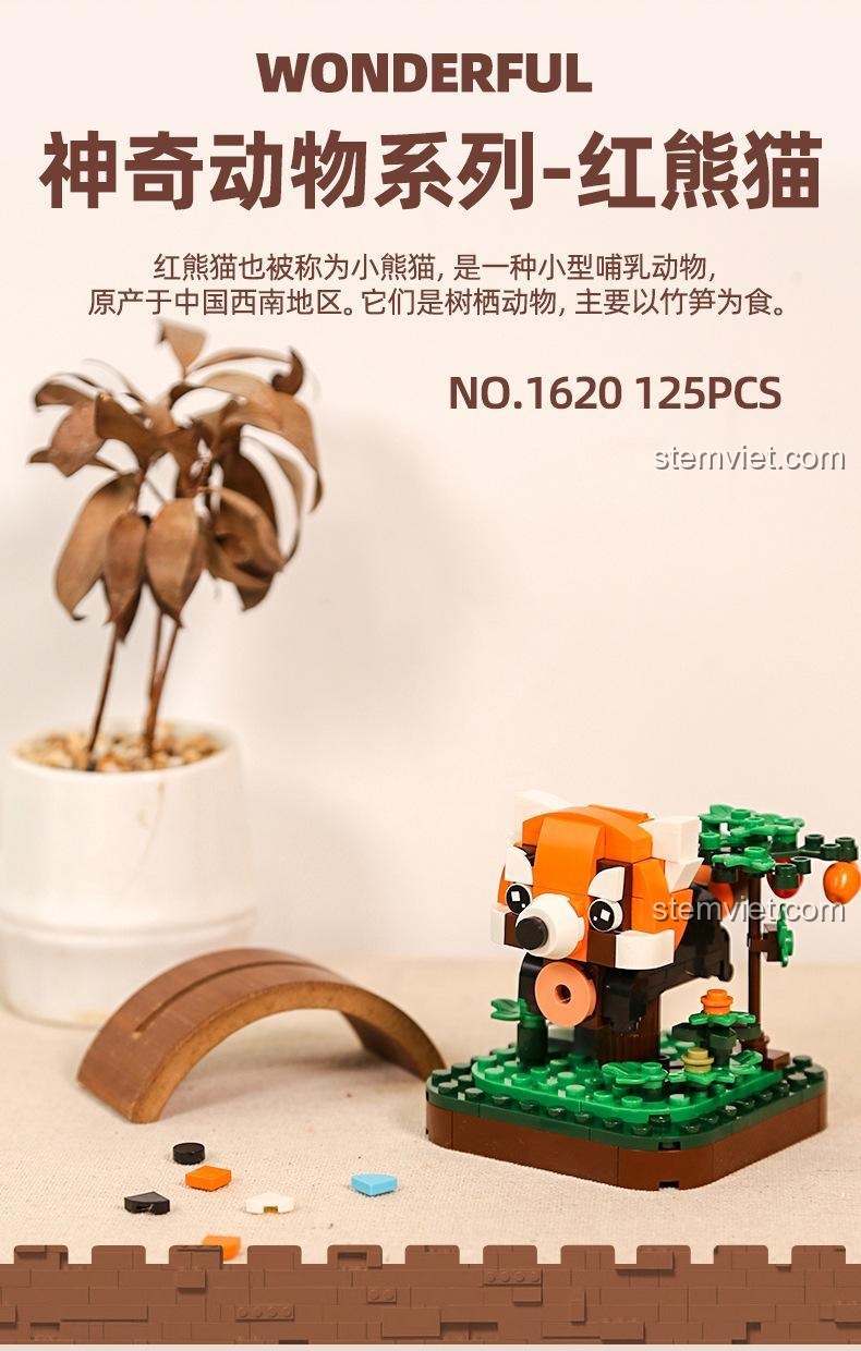 Hộp bộ lắp ghép Panda Đỏ LIGAO 1620, đồ chơi xếp hình động vật đáng yêu Dr.Luck cho bé 6 tuổi, chất lượng cao.