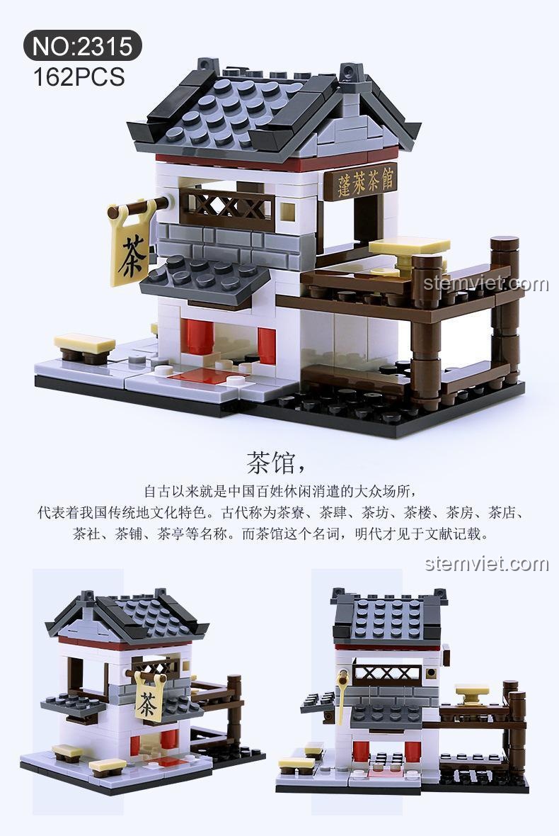Mô hình Quán Trà WANGE 2315, một phần của bộ lắp ghép Phố Cổ Trung Hoa, đồ chơi xây dựng chi tiết cho trẻ 6 tuổi, chất lượng cao.