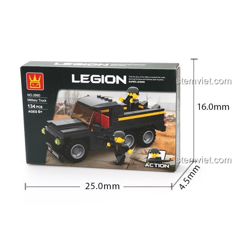 Ảnh chính thức của bộ đồ chơi WANGE 2660 Xe Tải Chở Lính với logo hãng, phù hợp cho con trai trên 6 tuổi.