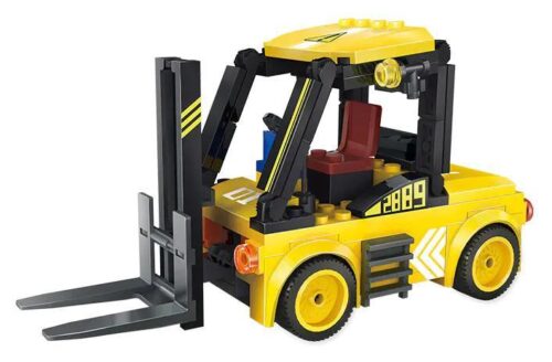 Xe nâng hàng S89 WANGE 2889 màu vàng, có càng nâng di chuyển, lốp xe đen, cabin màu đỏ, 94 chi tiết, phù hợp cho bé 6 tuổi