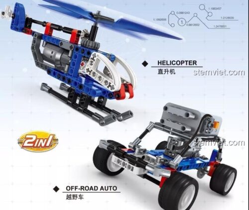 Đồ chơi STEAM WANGE 3801 lắp được 2 mô hình Trực thăng và Xe địa hình, phát triển tư duy cho con trai.