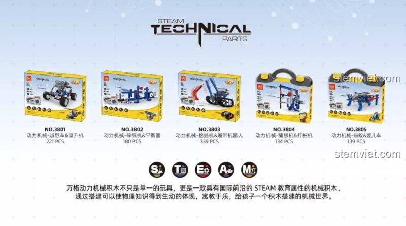 Hộp đồ chơi kỹ thuật WANGE 3801 Xe địa hình và Trực thăng, món quà sinh nhật ý nghĩa cho bé trai 6 tuổi.