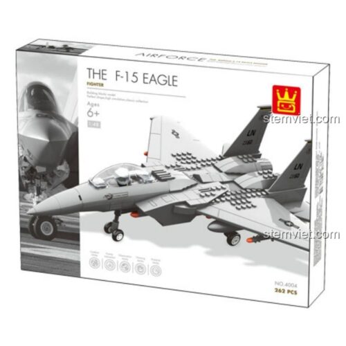 Hộp đồ chơi mô hình WANGE 4004, bộ xếp hình máy bay F-15 Eagle 262 chi tiết cho con trai.