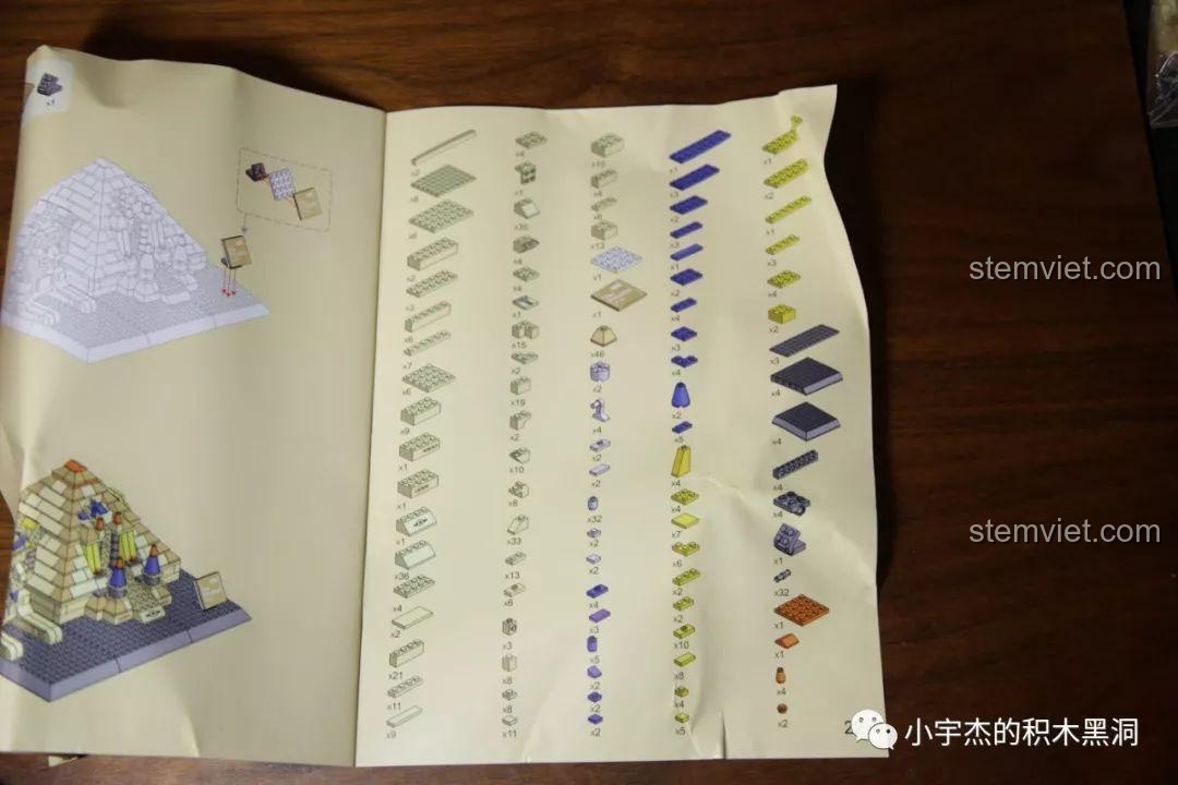 Danh sách các chi tiết cần thiết để hoàn thành mô hình Kim tự tháp Ai Cập 4210.