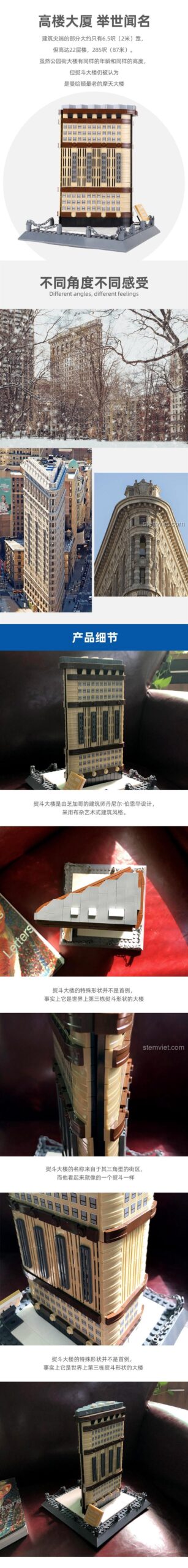 Mô hình kiến trúc Flatiron Wange 4220, tái hiện chi tiết tòa nhà biểu tượng New York, đồ chơi xây dựng chất lượng cao cho trẻ em, góc nhìn cận cảnh.