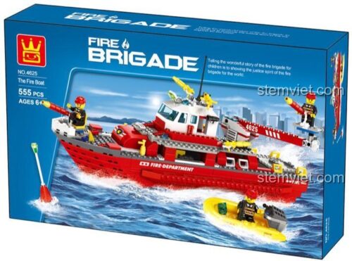 Hộp sản phẩm bộ lắp ghép Tàu cứu hỏa LIGAO 4625, 555 mảnh ghép, màu đỏ trắng, cho bé trai 6 tuổi, chất lượng cao.