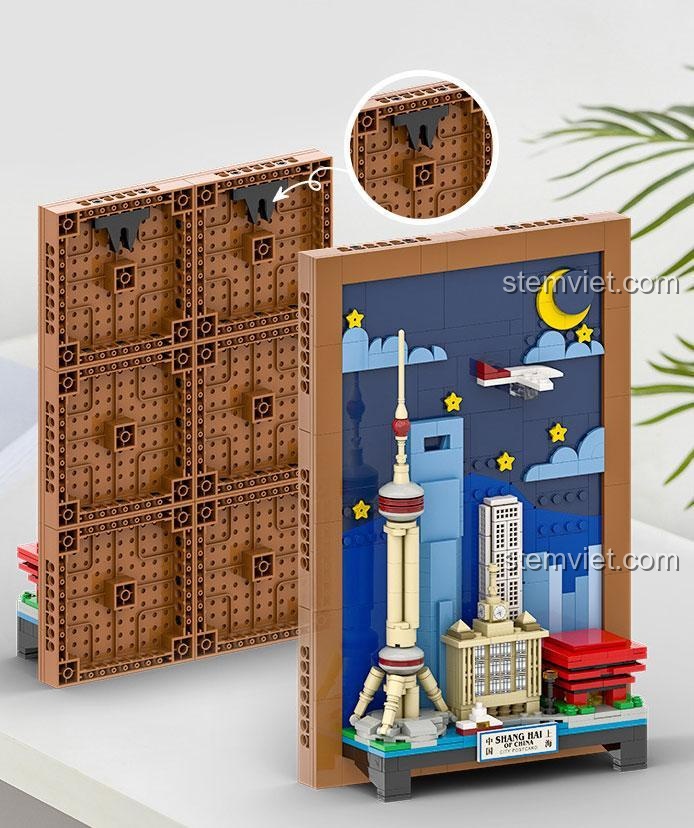 Hộp sản phẩm của bộ xếp hình WANGE 4921, với hình ảnh Tranh 3D Thượng Hải và thông tin số mảnh ghép 509, độ tuổi 6+.