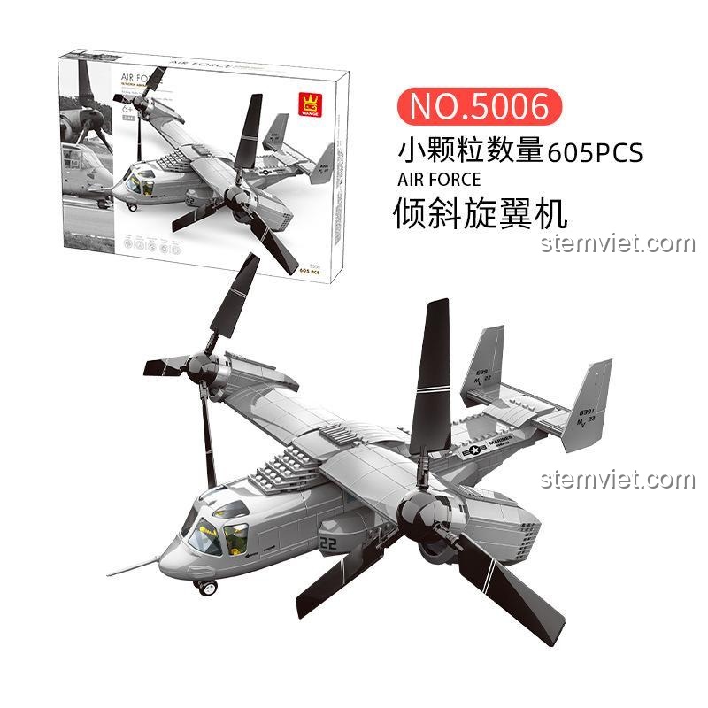 Hộp đồ chơi mô hình máy bay lai trực thăng Osprey WANGE 5006, 605 chi tiết, quà tặng cho con trai.