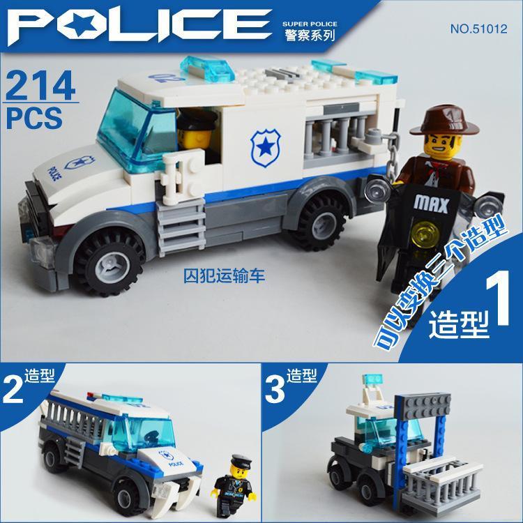 Bộ lắp ghép Xe Chở Tù Nhân Cảnh Sát Wange 51012 giá tốt cho bé trai 6 tuổi, lắp được 3 kiểu độc đáo.