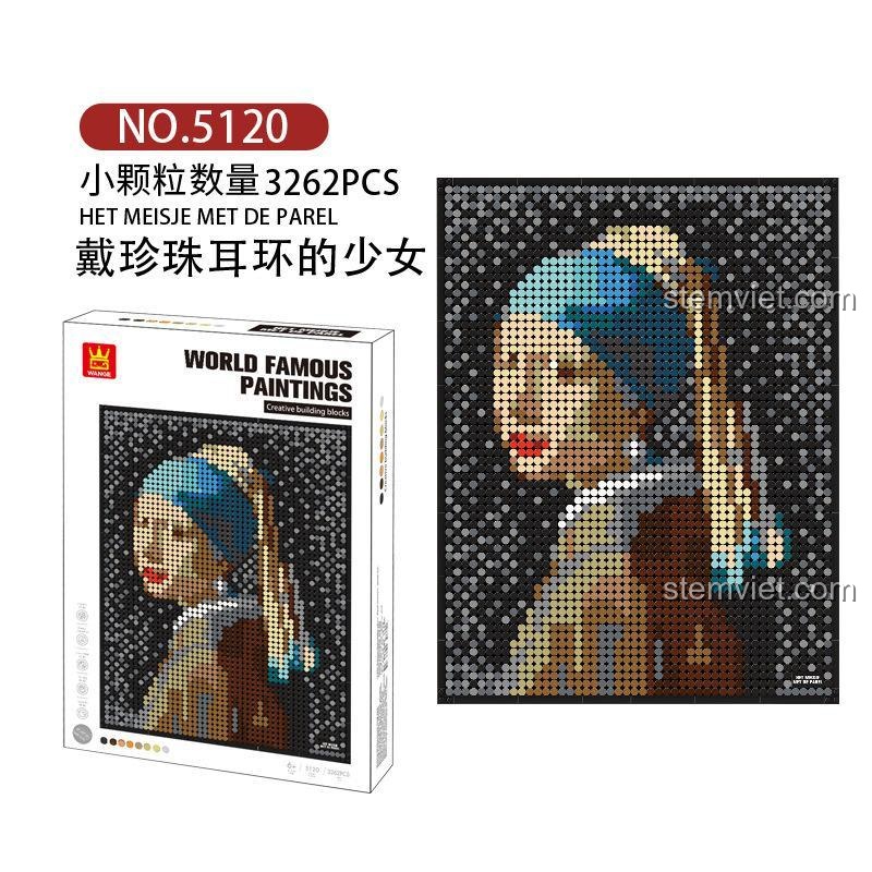 Hộp đồ chơi lắp ghép Thiếu Nữ Đeo Hoa Tai Ngọc Trai WANGE 5120, bộ xếp hình chất lượng cao với 3262 mảnh, món quà giáo dục cho bé trai và bé gái 6 tuổi.