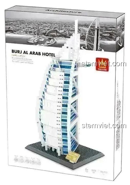 Hộp đồ chơi mô hình WANGE 5220 Khách sạn 7 sao Burj Al Arab, bộ xếp hình 1307 chi tiết giá rẻ.