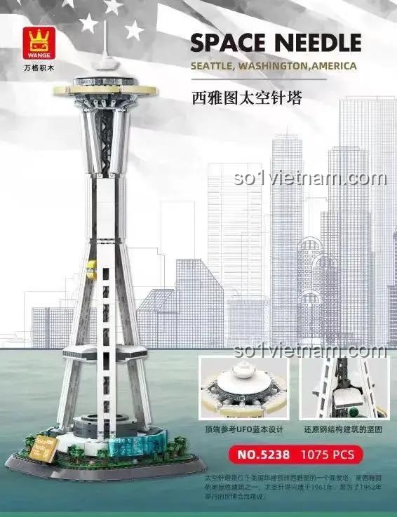 bộ xếp hình Space Needle đồ chơi lắp ghép Wange5238 có đèn LED cho bé trai bé gái 6 tuổi giá rẻ