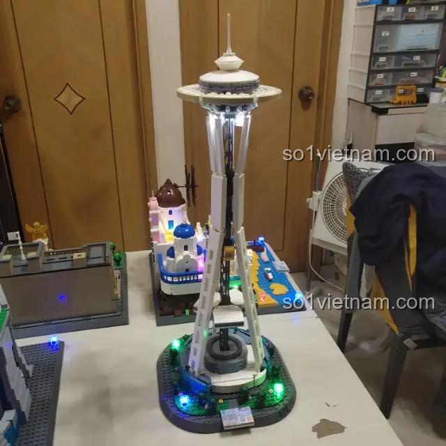 bộ khối lắp ghép Tháp Kim Không Gian Seattle đồ chơi xây dựng Tháp Space Needle có đèn LED phát sáng ban đêm review người dùng