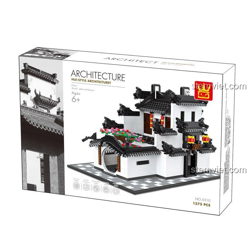 Kích thước chi tiết của đồ chơi mô hình Nhà cổ An Huy 5310, dài 38cm, cao 23.8cm.