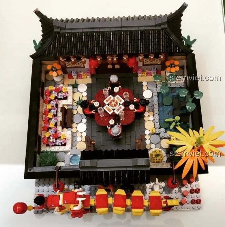 Kích thước chi tiết 27x28x13.3cm của bộ lắp ghép WANGE 5312 Múa lân ngày Tết.