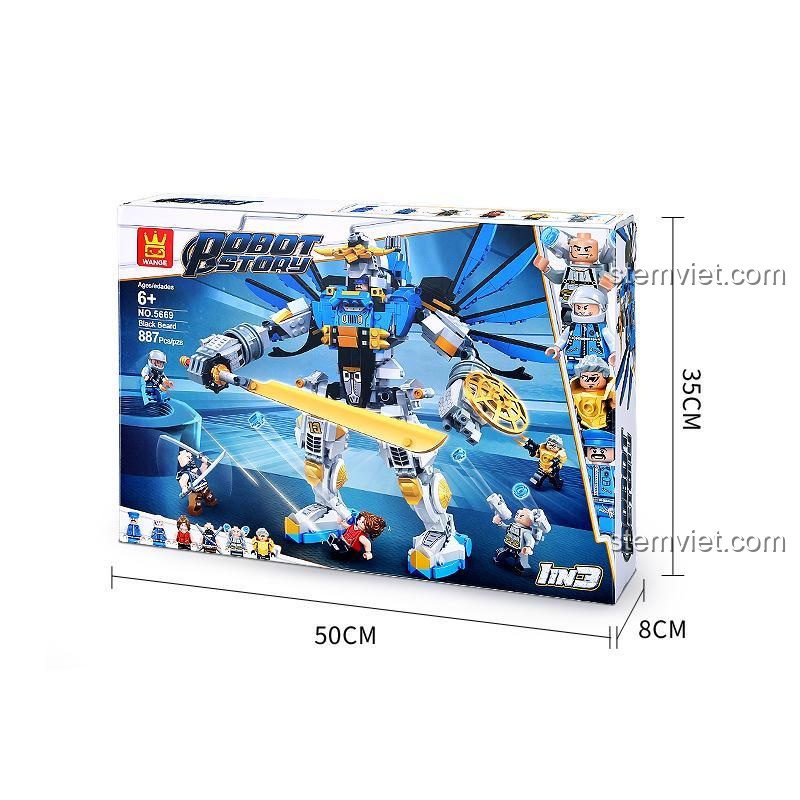 Robot Story WANGE 5669 - Bộ lắp ghép robot biến hình 3 dạng, 887 mảnh, 6 minifigures, phù hợp cho bé trai 6 tuổi trở lên, giá tốt