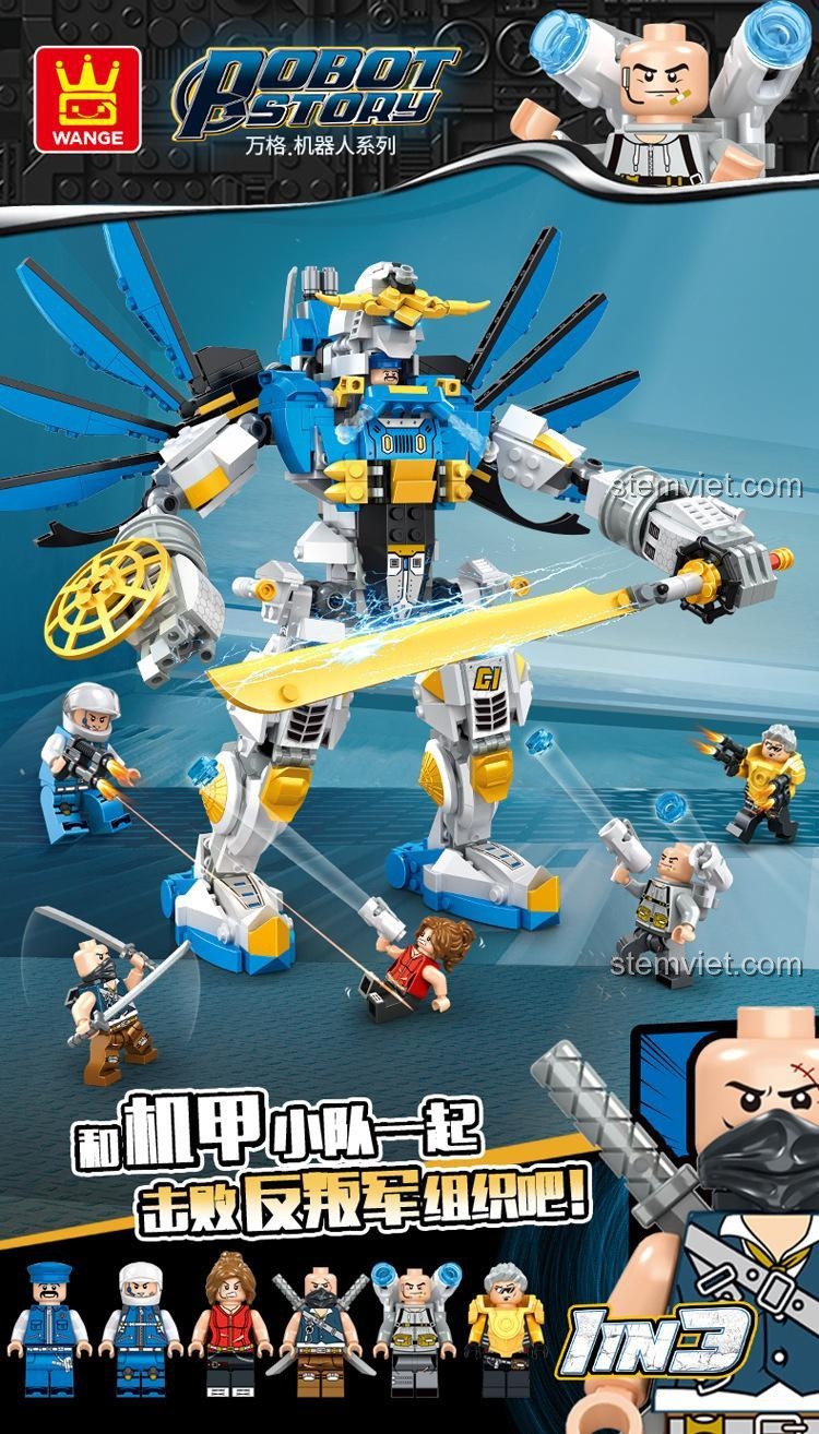 Robot Story WANGE 5669 - Bộ lắp ghép robot biến hình 3 dạng, 887 mảnh, 6 minifigures, phù hợp cho bé trai 6 tuổi trở lên, giá tốt
