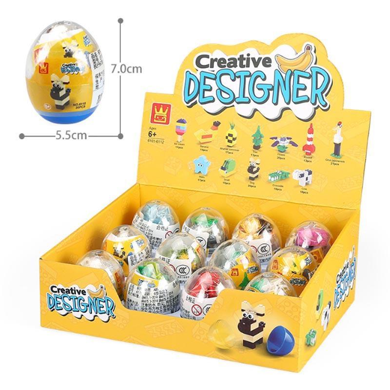 Bộ đồ chơi Trứng Gashapon Sáng Tạo WANGE 6105, gồm 12 quả trứng bất ngờ chứa các mô hình lắp ráp mini, đồ chơi thông minh cho bé trai và bé gái từ 6 tuổi, giá rẻ.