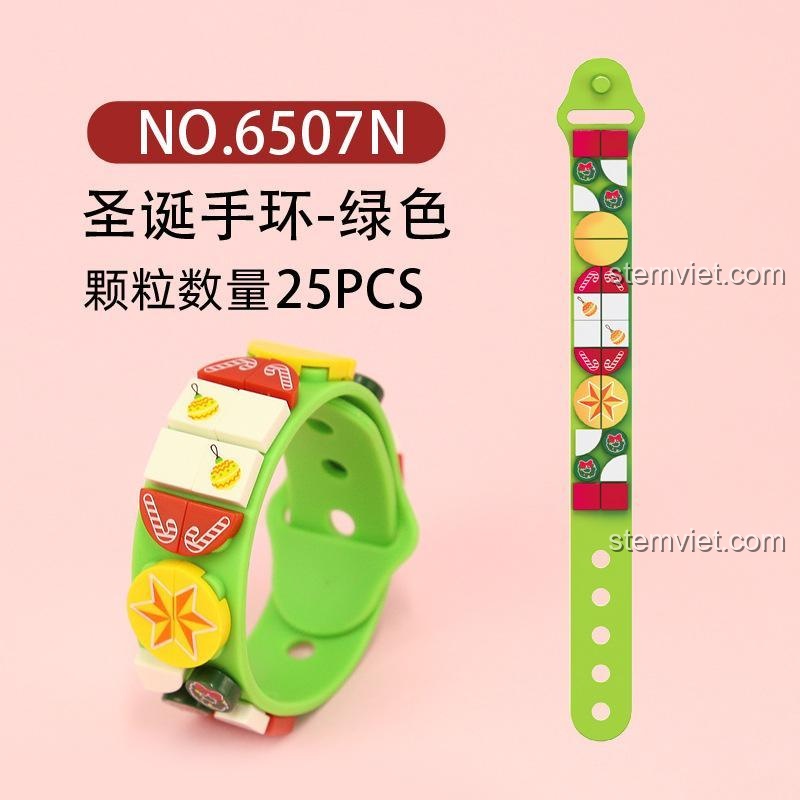 Chi tiết đồ chơi lắp ghép WANGE 6507N, vòng tay Noel màu xanh lá với 25 chi tiết cho bé gái sáng tạo.