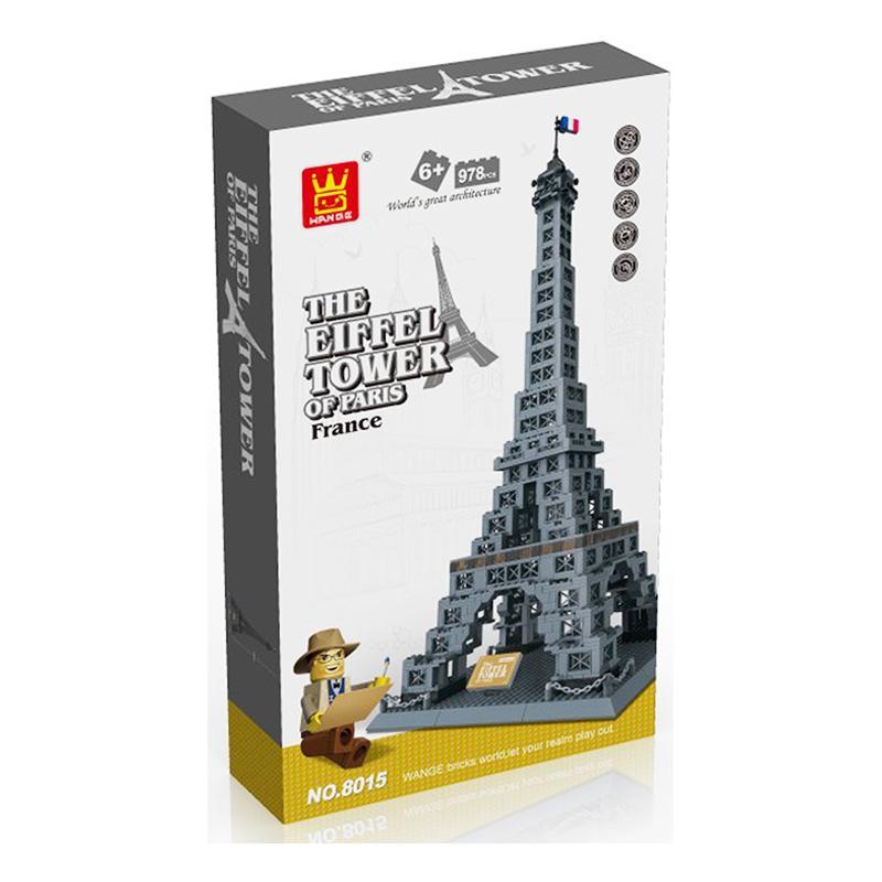 Hộp sản phẩm bộ lắp ghép Tháp Eiffel WANGE 8015, đồ chơi mô hình kiến trúc Paris cho con trai 6 tuổi, giá rẻ.