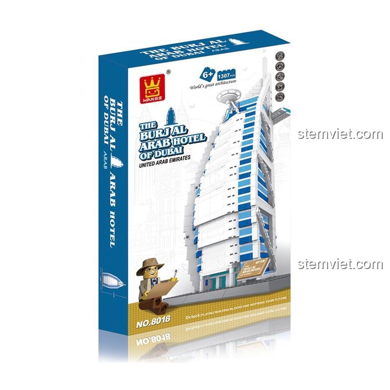 Hộp đồ chơi mô hình Tòa nhà biểu tượng của Dubai WANGE 8018, bộ xếp hình 1307 chi tiết, quà tặng sáng tạo cho con trai và con gái.