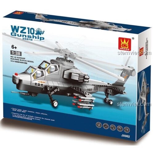 Hộp bộ xếp hình WANGE JX002 Trực thăng chiến đấu WZ-10, quà tặng giá rẻ cho bé trai.