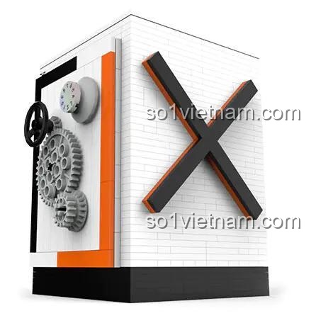 Bộ lắp ghép Wanwu W52 Hộp khóa giải mã ma thuật với hình chữ X, màu trắng, đen, cam, kích thước mô hình 13x11x15 cm, độ tuổi 14+