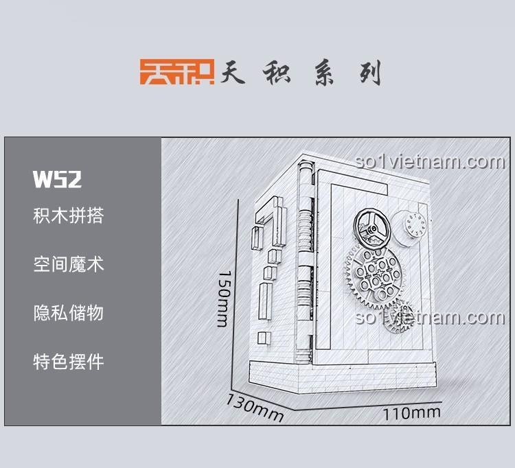 Bộ lắp ghép Wanwu W52 Hộp khóa giải mã ma thuật với kích thước mô hình 130x110x150mm, màu trắng, đen, cam, độ tuổi 14+