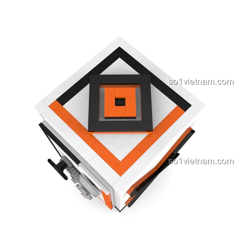 Bộ lắp ghép Wanwu W52 Hộp khóa giải mã ma thuật nhìn từ trên xuống, màu trắng, đen, cam, kích thước mô hình 13x11x15 cm, độ tuổi 14+