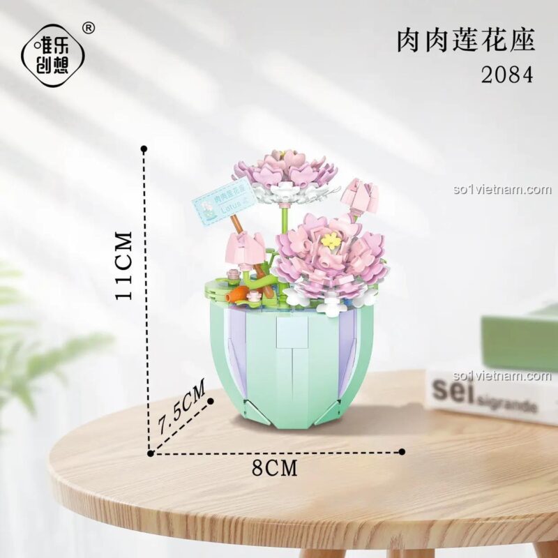 Đồ chơi mô hình 2084 bộ xếp hình Hoa Sen Đá Trang Trí Weile Chuangxiang với kích thước chi tiết, giúp bé gái 6 tuổi tập trung và sáng tạo.
