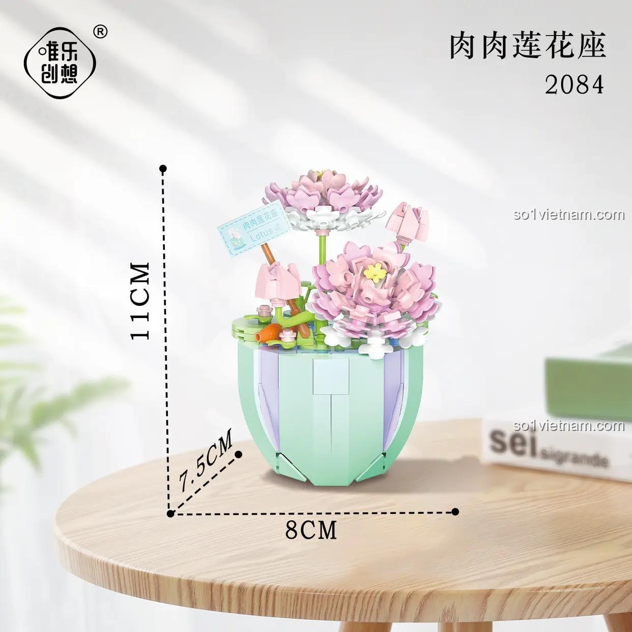 Đồ chơi mô hình 2084 bộ xếp hình Hoa Sen Đá Trang Trí Weile Chuangxiang với kích thước chi tiết, giúp bé gái 6 tuổi tập trung và sáng tạo.
