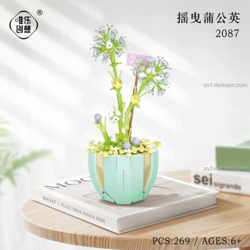 đồ chơi mô hình Weile Chuangxiang 2087, chậu hoa bồ công anh lắp ráp, đồ chơi xếp hình cho bé gái 6 tuổi, chất lượng cao