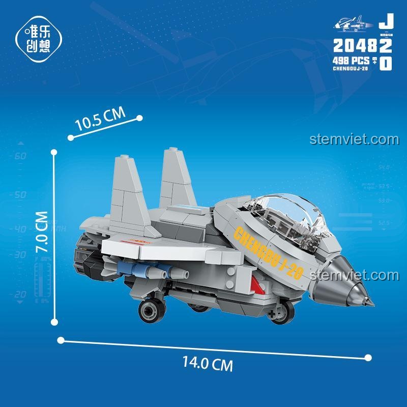 đồ chơi lắp ráp Tiêm kích tàng hình J-20 Wele Creative 2048, mô hình máy bay chiến đấu có kích thước rõ ràng, phù hợp bé trai 6 tuổi