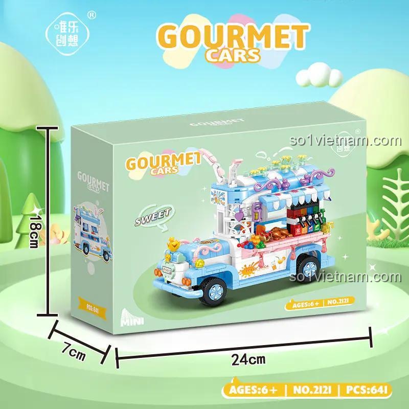 Đồ chơi mô hình Xe Bán Đồ Ăn Nhanh Weile Creative 2121, ảnh kích thước hộp 24x18x7cm, món quà giá tốt cho bé gái 6 tuổi
