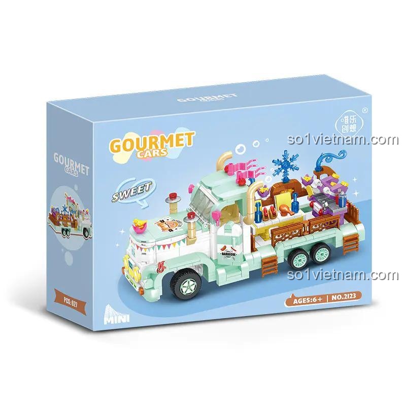 hộp bộ lắp ghép Weile Creative 2123 Xe Tải Bán Đồ Ăn, đồ chơi mô hình cho bé gái 6 tuổi, giá rẻ.