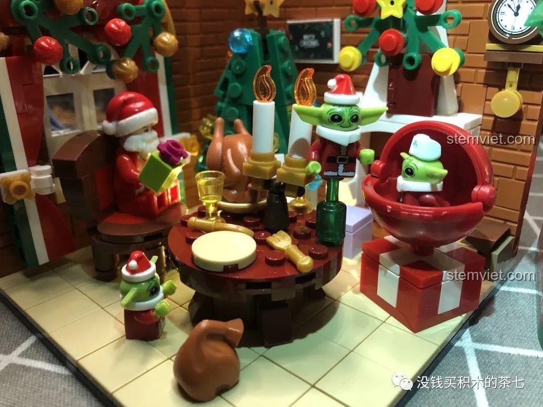 Minifigure Ông già Noel trong bộ lắp ghép Wekki 506001 Ngôi Nhà Giáng Sinh Wekki, tạo điểm nhấn cho cảnh quan.