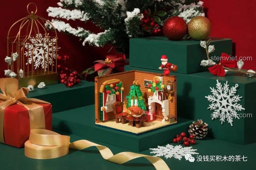 Mô hình Giáng Sinh Wekki 506118 với các chi tiết trang trí lễ hội, quà tặng và ông già Noel, bộ đồ chơi phù hợp cho bé 6 tuổi.