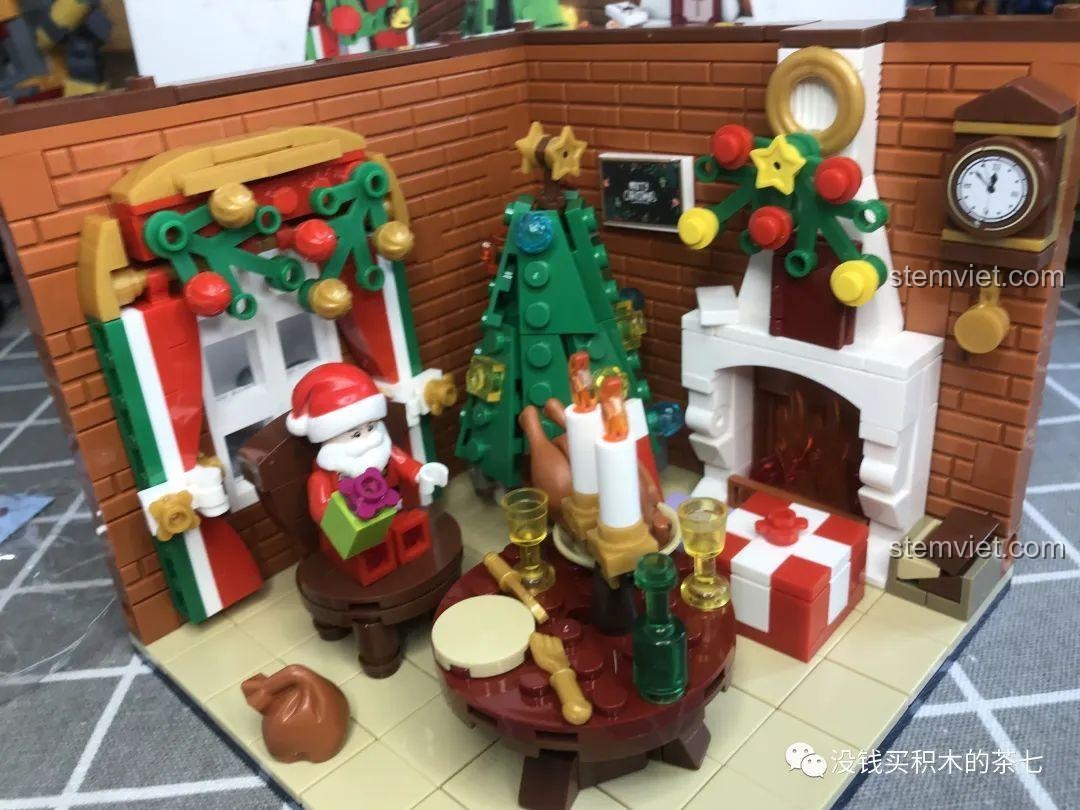Góc nhìn khác của Cảnh Giáng Sinh Ấm Áp Wekki 506118, thể hiện các chi tiết được sắp xếp hợp lý, bộ đồ chơi lắp ráp cho bé 6 tuổi.