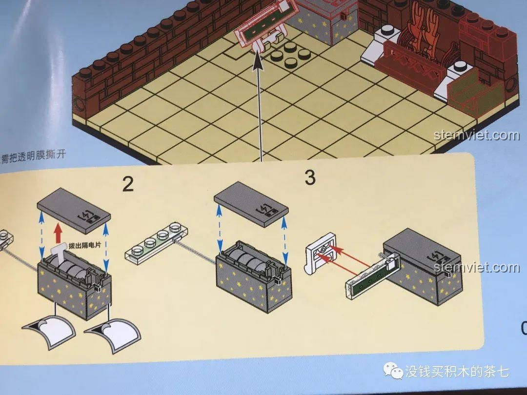 Kiểm tra hoạt động của đèn LED trong bộ đồ chơi Wekki 506118, ánh sáng vàng ấm áp, tạo không khí lễ hội.