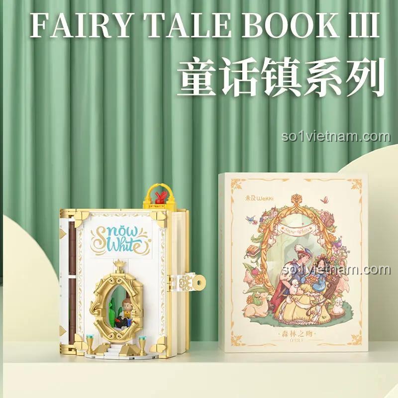 Hình ảnh thực tế sách mô hình 506183 và hộp đựng, thể hiện bộ sưu tập sách cổ tích Wekki, đồ chơi sáng tạo cho trẻ em.