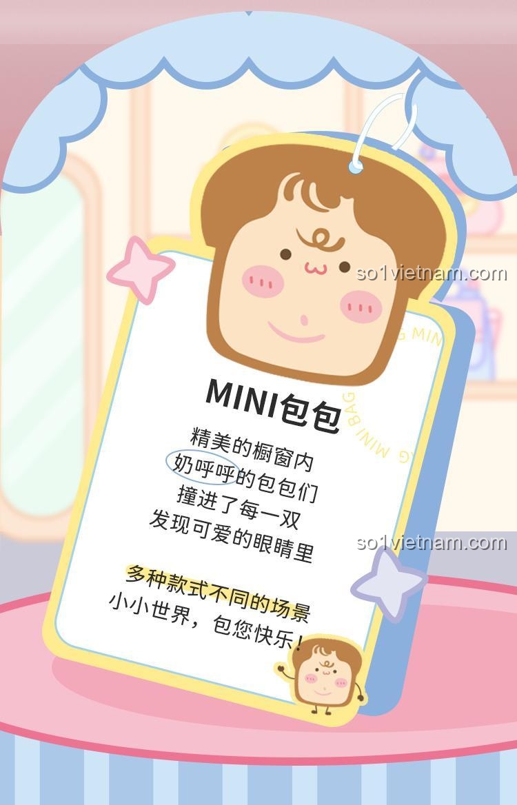 Hình ảnh minh họa tính năng 2 trong 1 của đồ chơi mô hình Wekki 516911, mở nắp túi để lộ ra tiệm bánh mini bên trong.