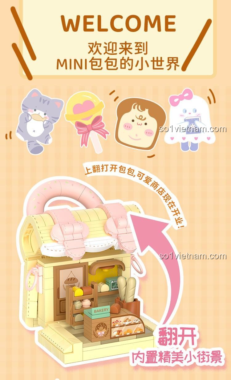 Bộ sưu tập 4 mẫu túi xách mini lắp ráp của Wekki, bao gồm cả mẫu Hộp đồ chơi túi xách 516911.