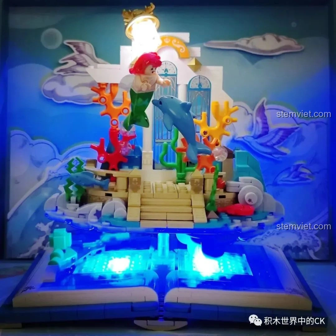 Một hàng các minifigure từ các bộ lắp ghép cổ tích của Wekki, bao gồm Nàng Tiên Cá, Cinderella, và Alice.